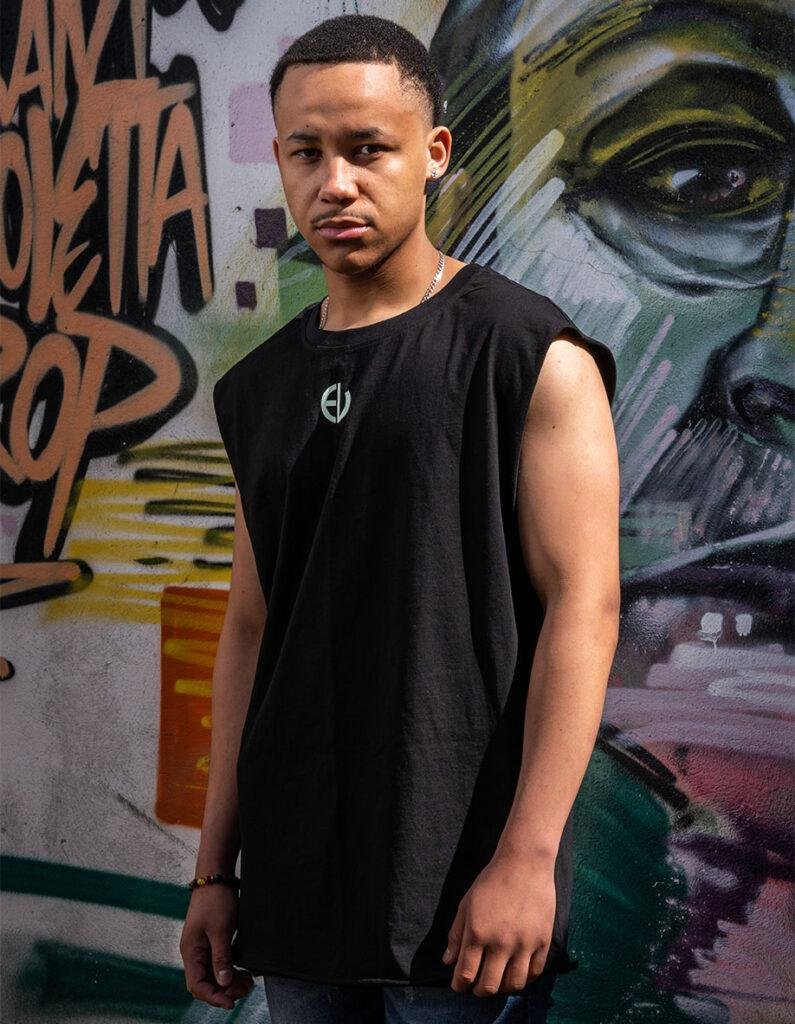 EV Clothing black sleeveless T-shirt with logo